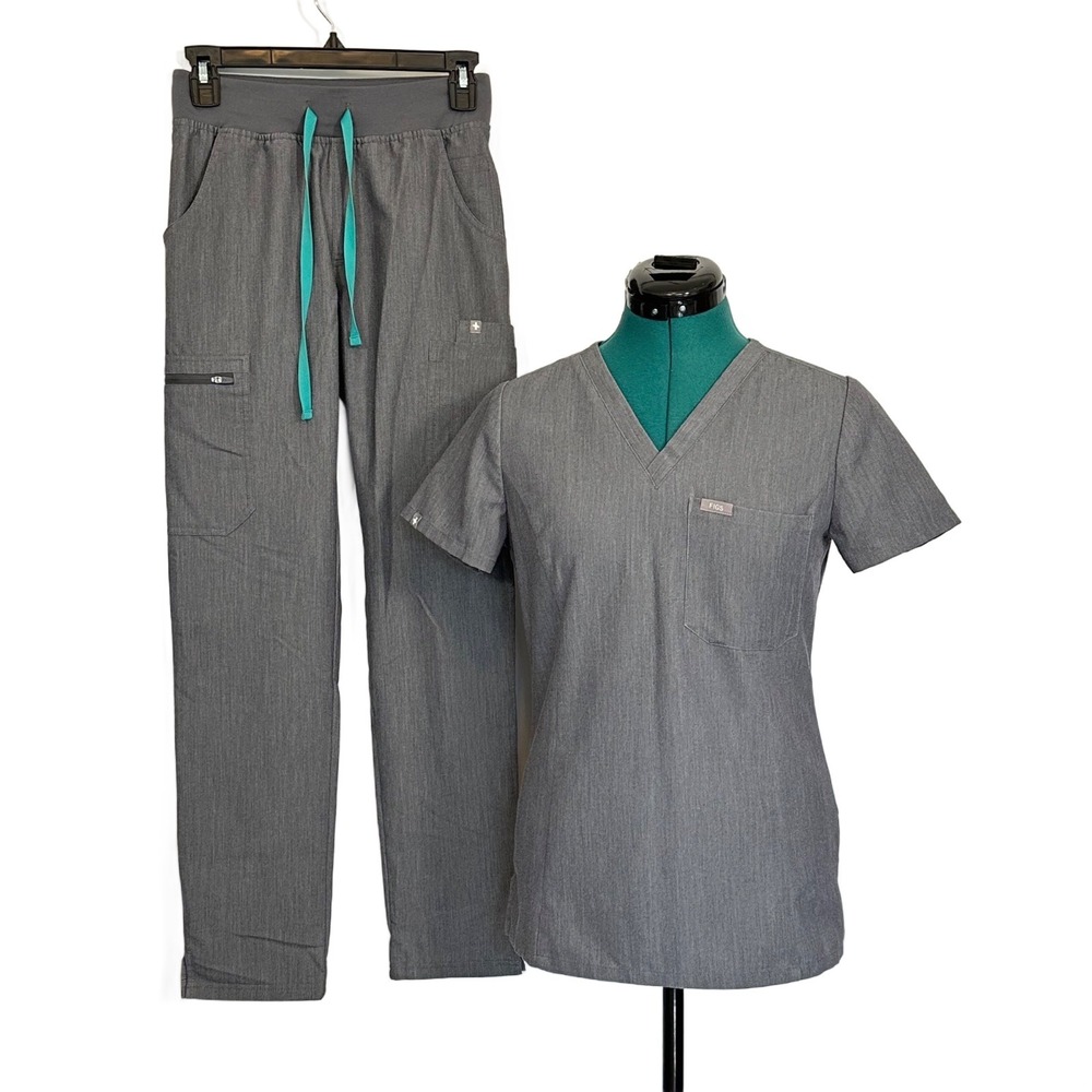 FIGS Scrub Set XXS Heather Graphite Grey Catarina Top Yola Pants Medical Uniform